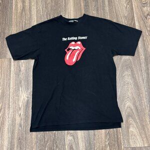 VTG The Rolling Stones Shirt Men's Large Black Tongue Concert Tour Rock Band Y2K